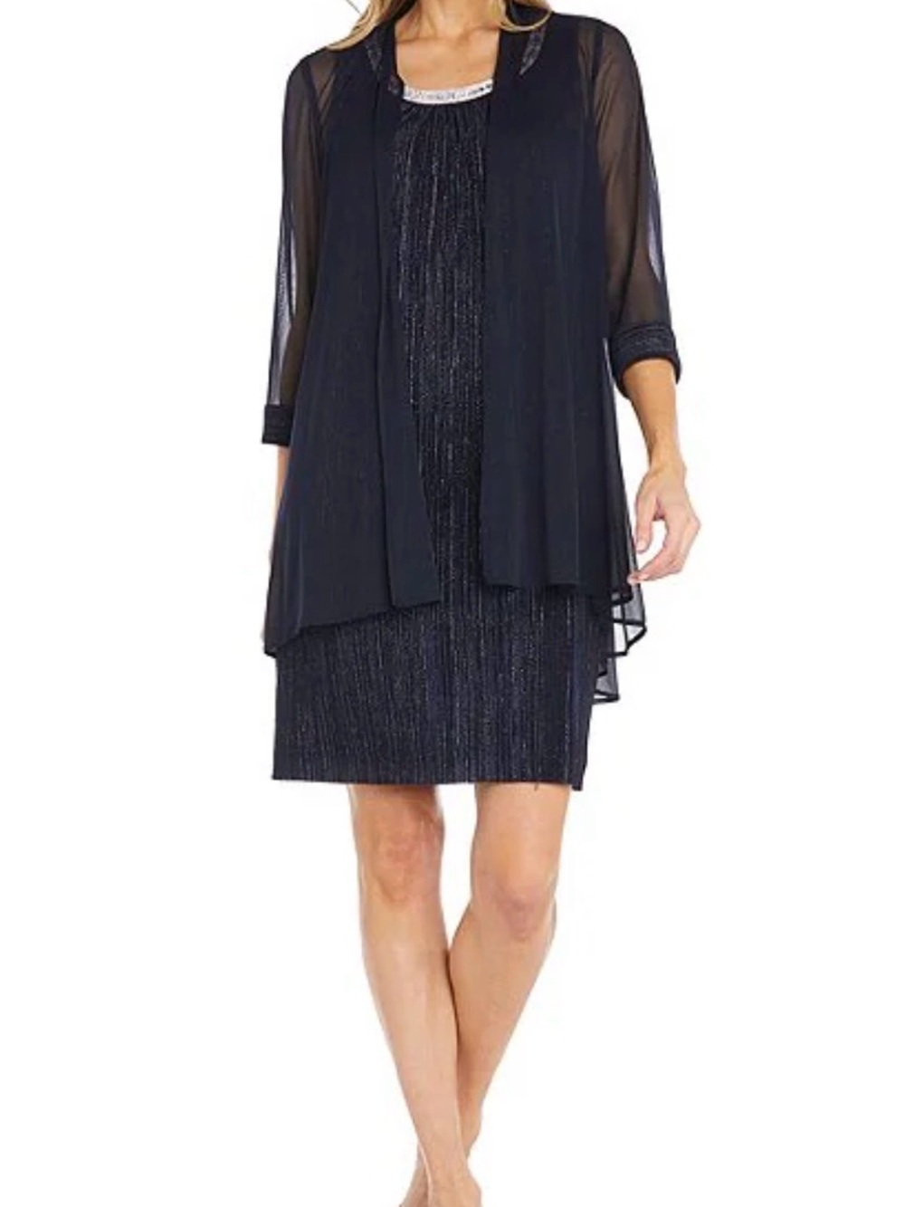 3/4 Sleeve Embellished Crew Neck Pleated 2-Piece Jacket Dress Size 8
